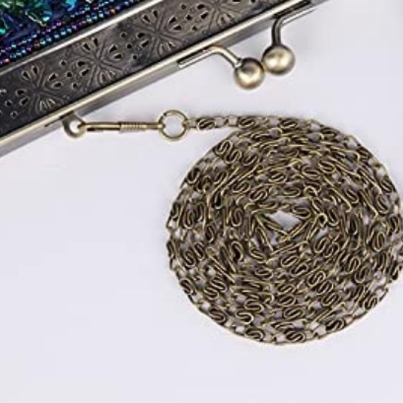 Peacock Feather 20s 30s Retro Sequin Clutch Purse Blue Evening Bag Chain Strap - Picture 10 of 11